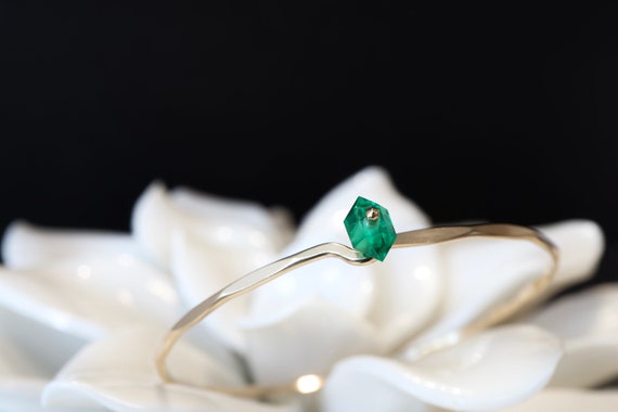 New Emerald Geo Bangle | 14kt Gold Filled Rose Gold Filled, Sterling Silver Clasp Bracelet | May Birthstone Birthday Gift | Green Gem Bangle
