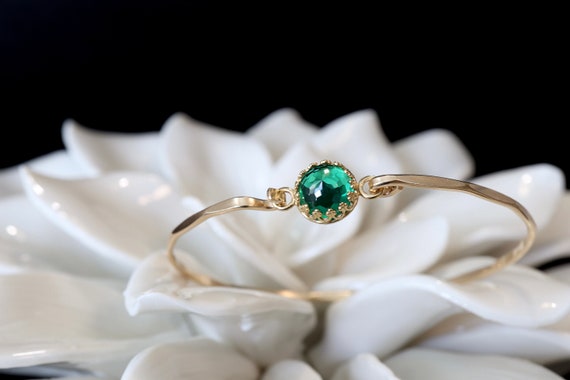 2.5 Ct Emerald Royal Clasp Bangle | May Birthstone Birthday Emerald Gift For Her | 14k Gold Filled Or Sterling Silver Green Gemstone Jewelry
