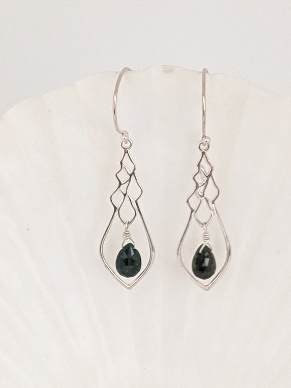 Sterling Silver And Faceted Emerald Earrings
