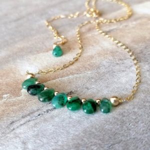 Shop Emerald Necklaces! Genuine Zambian Emerald Necklace Gold Gold Necklace Emerald Drops Necklace Dainty Layering  Necklace May Birthstone | Natural genuine Emerald necklaces. Buy crystal jewelry, handmade handcrafted artisan jewelry for women.  Unique handmade gift ideas. #jewelry #beadednecklaces #beadedjewelry #gift #shopping #handmadejewelry #fashion #style #product #necklaces #affiliate #ad