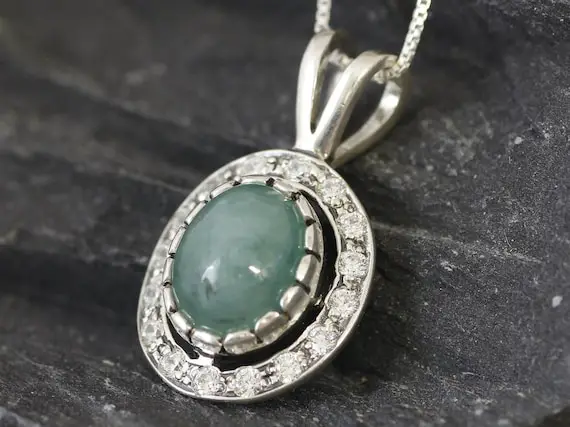 Antique Emerald Necklace, Natural Emerald, Real Emerald Pendant, May Birthstone, Vintage Pendant, Green Oval Pendant, Solid Silver Pendant