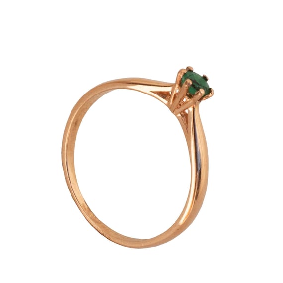 14k Rose Gold Green Emerald Solitaire Ring - Promise Ring - Engagement Ring - Handmade Jewelry-3mm Emerald - Birthsone Jewelry-gift For Her