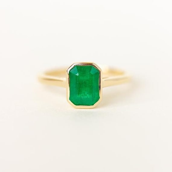 Emerald Gold Ring | Emerald Engagement Ring | Green Emerald Ring | Bezel Set Ring | Green Stone Ring [the Yves Ring]