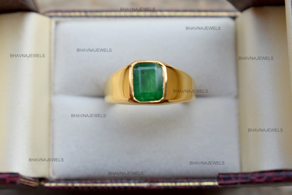 Natural Emerald Ring, 22k Gold Fill, Signet Ring , 925 Sterling Silver Ring , Women Ring, Emerald Man Ring, Faceted Emerald Gemstone