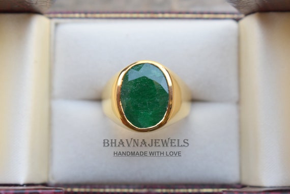 Natural Emerald Ring, 22k Gold Fill, Signet Ring, Emerald Ring, Man Ring, Women Ring, 925 Solid Sterling Silver Ring, Birthstone Ring