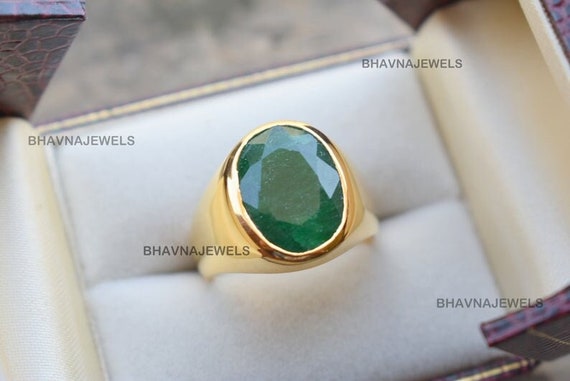 Natural Emerald Ring , Signet Ring , 925 Sterling Silver Ring , Unisex Ring , Emerald Mens Ring , Man Ring , Faceted Emerald Gemstone