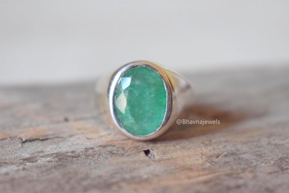 Natural Emerald Ring, 22k Gold Vermeil Over Sterling Silver, May Birthstone Jewelry, Real Green Gemstone Statement Ring, Bold Ring