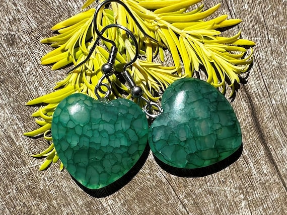 Fire Agate, Stainless Steel, Heart Shaped Healing Stone Earrings!