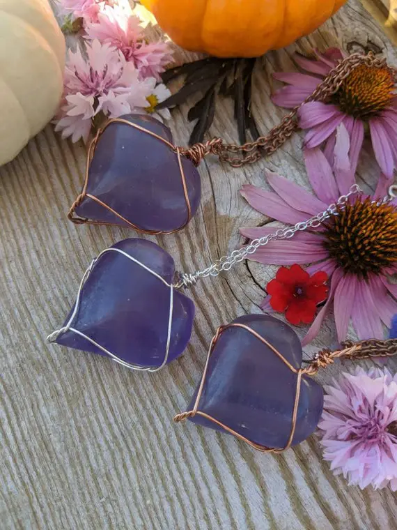 Extra Large Indigo Fluorite Heart Pendant, Purple Fluorite Necklace, Indigo Fluorite Pendant, Heart Pendant, Large Crystal Heart Necklace,