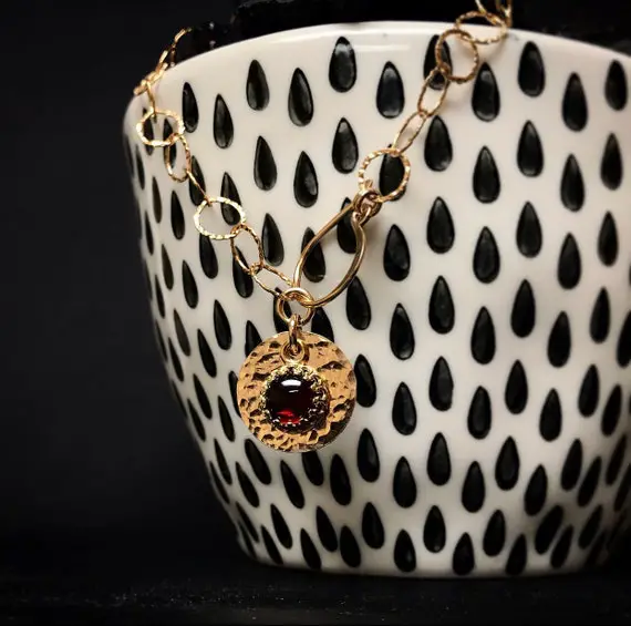 3 Ct Garnet Charmed Bracelet | January Birthstone Jewelry Gift For Her | Textured Chain Bracelet Mothers Day Gift | January Birthday Gift