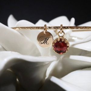 Shop Garnet Jewelry! 3 Ct Garnet Royal Charm Bangle | January Birthstone Bracelet | 2nd Anniversary Gift for Wife | Engraved Personalized Jewelry Gift | Natural genuine Garnet jewelry. Buy crystal jewelry, handmade handcrafted artisan jewelry for women.  Unique handmade gift ideas. #jewelry #beadedjewelry #beadedjewelry #gift #shopping #handmadejewelry #fashion #style #product #jewelry #affiliate #ad