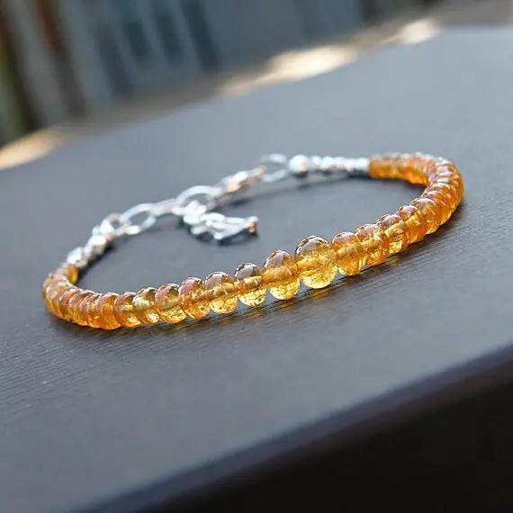 Orange Garnet Bracelet Sterling Silver, Mandarin Spessartite Tangerine Gemstone Beaded Bracelet, Adjustable Aaa Quality Natural Stones