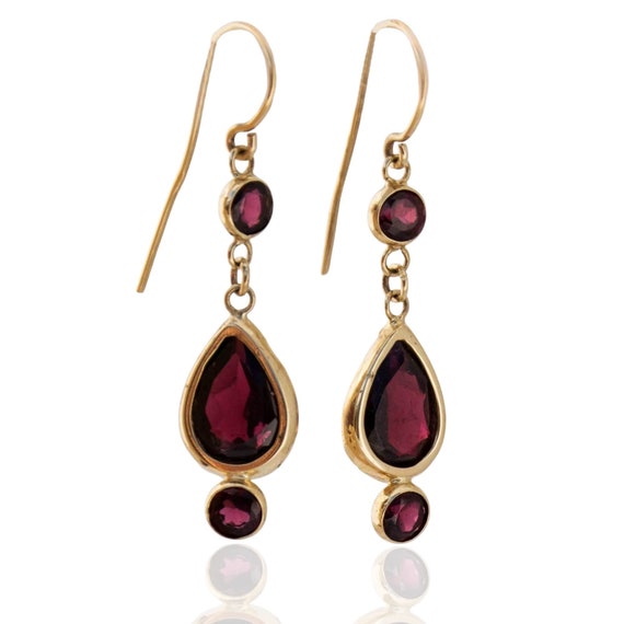 14k Gold Garnet Long Earrings, January Birthstone, Garnet Gold Jewelry, Garnet Drop Earrings, Delicate Earrings, Dangle Earring, Red Earring