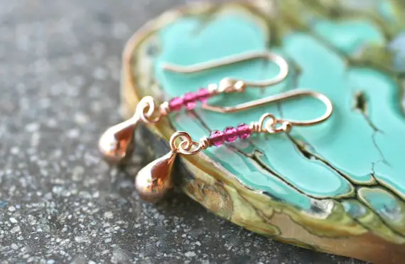 Garnet Gemstone Earrings, 14kt Rose Gold Filled Teardrop Earrings, Rose Gold Jewelry, Garnet Jewelry, Gemstone Earrings, January Birthstone