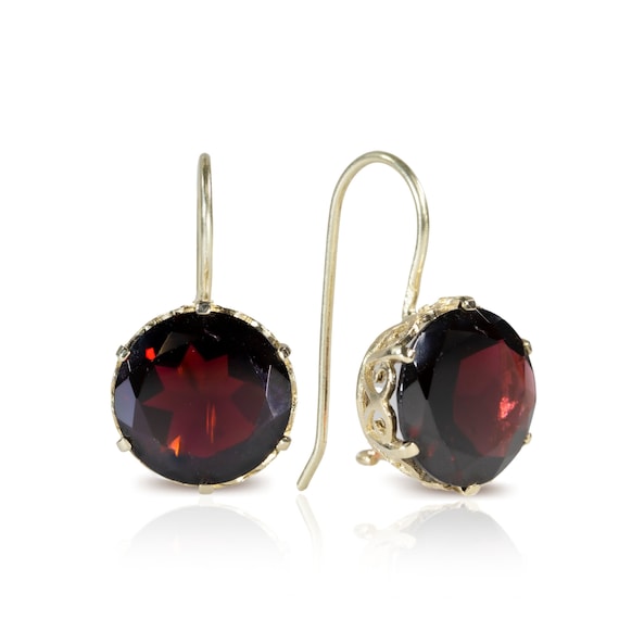 Yellow Gold 14k Vintage Earrrings Red Garnet Gemstone 12 Mm With Heart Texture-birthstone Earrings  Jewelry, Statement Dangle Earrings