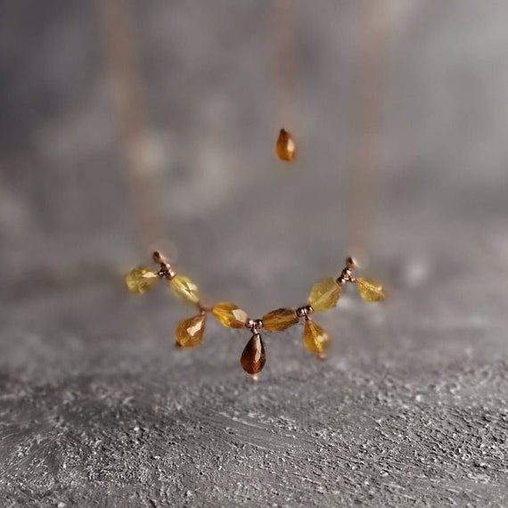 Hessonite Garnet Necklace, Rose Gold Necklace, Natural Garnet Drops Necklace, January Jewelry, 2th Anniversary Gemstone