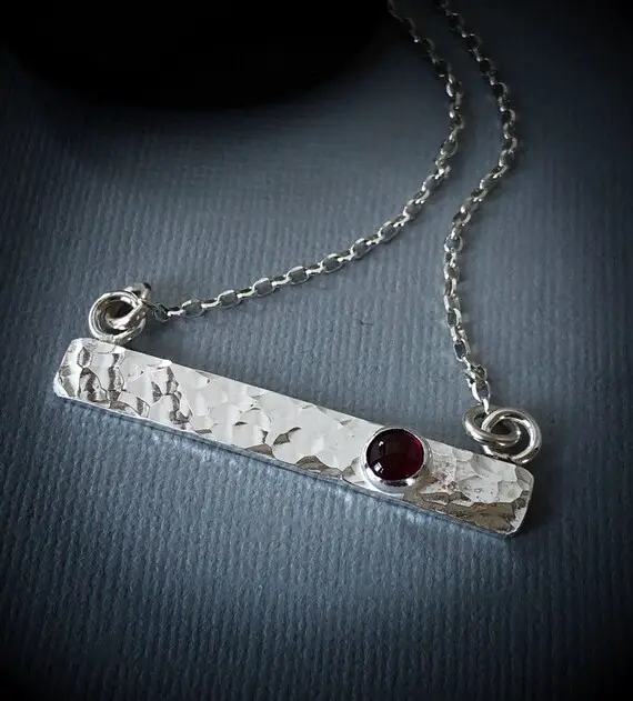 Sterling Silver Bar Necklace With Garnet Gemstone,  Sterling Bar Necklace, January Birthstone Necklace, Bar Necklace, Birthstones Necklace