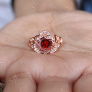 2.70 ct aaa quality red garnet & diamond women engagement ring * solitaire ring * ring for wife * Round Cut Garnet Gold Ring, Ring For Her | Natural genuine Array rings, simple unique alternative gemstone engagement rings. #rings #jewelry #bridal #wedding #jewelryaccessories #engagementrings #weddingideas #affiliate #ad