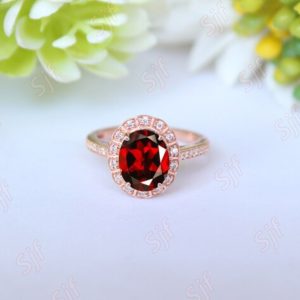 2.90cts AAA Natural Red Garnet Wedding Gold Ring, Beautiful Floral Gold Engagement Ring For Her, 14K/18K Solid Gold Ring, Diamond Jewelry.. | Natural genuine Array rings, simple unique alternative gemstone engagement rings. #rings #jewelry #bridal #wedding #jewelryaccessories #engagementrings #weddingideas #affiliate #ad