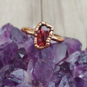 Shop Garnet Rings! Red Garnet Copper Ring/ Faceted Garnet Ring/ Copper Electroformed Gemstone Ring/ Crystal Ring/ Unique Stone Ring/ Real Garnet/ Size 6.5 | Natural genuine Garnet rings, simple unique handcrafted gemstone rings. #rings #jewelry #shopping #gift #handmade #fashion #style #affiliate #ad