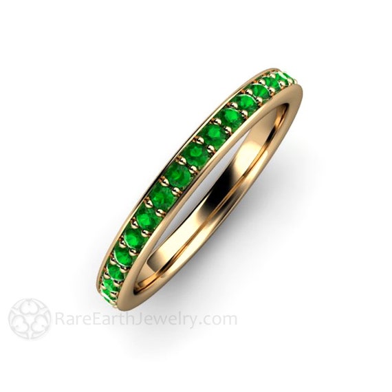 Tsavorite Garnet Ring Green Garnet Band Unique Green Wedding Band Green Gemstone Stacking Ring Stackable Ring 14k Gold