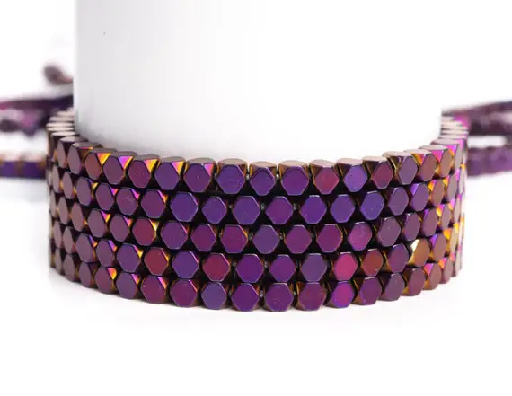 Purple Hematite Gemstone Grade Aaa Octagon Cube 3-4mm Loose Beads