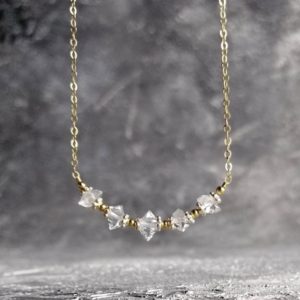 Shop Herkimer Diamond Necklaces! Herkimer Diamond Necklace Mixed Metal Jewelry 925 Silver And 14K Gold Fill Delicate Quartz Necklace Crystal Jewelry April Birthstone Gifts | Natural genuine Herkimer Diamond necklaces. Buy crystal jewelry, handmade handcrafted artisan jewelry for women.  Unique handmade gift ideas. #jewelry #beadednecklaces #beadedjewelry #gift #shopping #handmadejewelry #fashion #style #product #necklaces #affiliate #ad