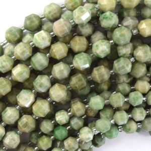 Shop Jade Faceted Beads! Natural Green Mountain Jade Prism Double Point Cut Faceted Beads 15.5" 8mm 10mm | Natural genuine faceted Jade beads for beading and jewelry making.  #jewelry #beads #beadedjewelry #diyjewelry #jewelrymaking #beadstore #beading #affiliate #ad