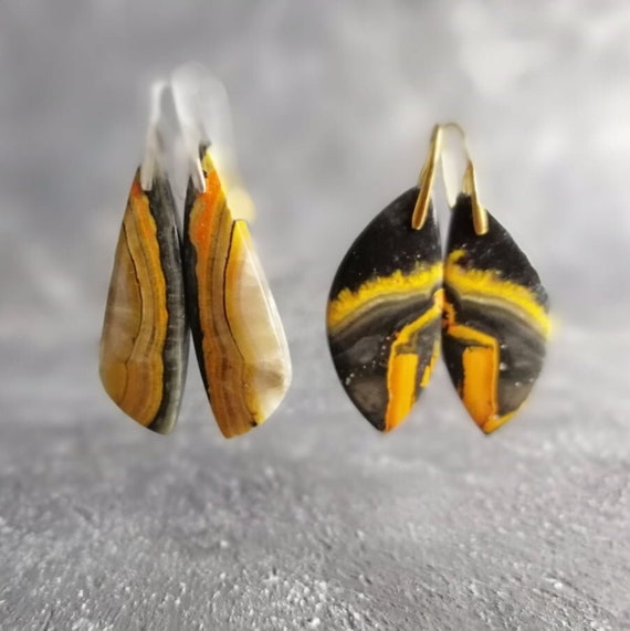 Natural Bumble Bee Jasper Earrings, Silver Or Gold Earrings, Crystal Earrings, Natural Stone Earrings, Healing Earrings, Gifts For Her