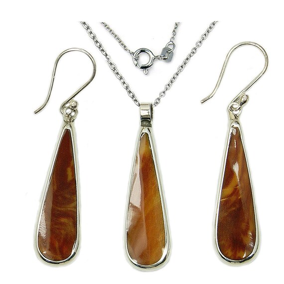 Jasper Earrings And Necklace & 925 Sterling Silver