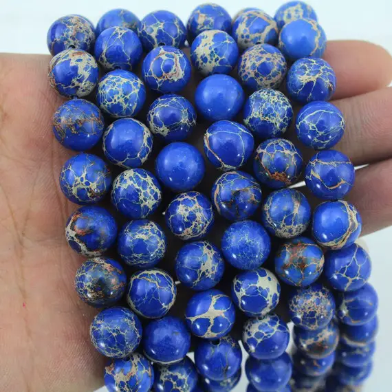 4/6/8/10/12mm Blue Imperial Gemstone Beads, Blue Color Sea Sediment Gemstone Beads, Full Strand, Beads For Diy Jewelry--15 Inches---stn00301