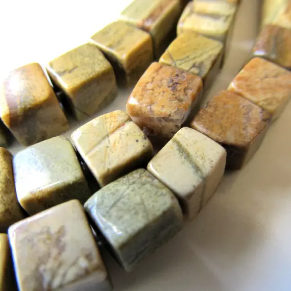 Jasper Beads 6mm Smooth Cube Natural Picasso Jasper Earth Tones Squares - 20 Pieces