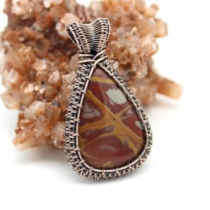 Shop Jasper Pendants! Noreena Jasper and Copper Wire Woven Pendant. 7th Anniversary Gift for Wife. Natural Stone Wire Wrapped Pendant. Earthy Statement Jewelry | Natural genuine Jasper pendants. Buy crystal jewelry, handmade handcrafted artisan jewelry for women.  Unique handmade gift ideas. #jewelry #beadedpendants #beadedjewelry #gift #shopping #handmadejewelry #fashion #style #product #pendants #affiliate #ad
