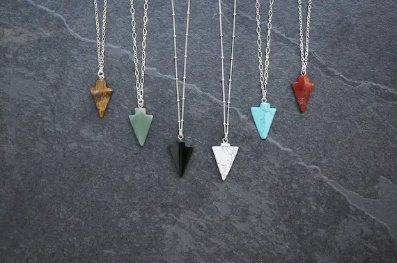 Silver Arrowhead, Gemstone Necklace, Jasper Necklace, Arrowhead Pendant, Arrowhead Necklace, Arrowhead Gemstone, Arrow Head Jewelry