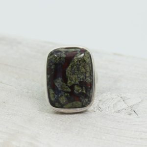 Shop Jasper Rings! Nice… dragon blood  jasper stone ring set on sterling silver 925 rectangular shape stone unique pattern and nice colours | Natural genuine Jasper rings, simple unique handcrafted gemstone rings. #rings #jewelry #shopping #gift #handmade #fashion #style #affiliate #ad