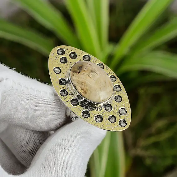 Peanut Wood Jasper Ring 925 Sterling Silver Ring Adjustable Ring 18k Gold Plated Genuine Gemstone Ring Handmade Boho Ring Gift For Her