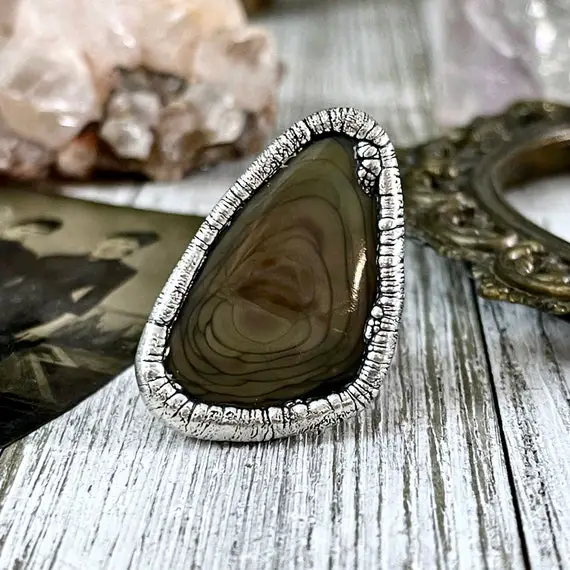Size 8 Large Imperial Jasper Statement Ring In Fine Silver / Foxlark Collection - One Of A Kind / Big Crystal Ring Witchy Jewelry Gemstone