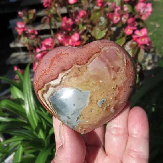 Polychrome Jasper Puffy Heart, Large Crystal Heart