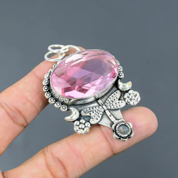 Faceted Pink Kunzite Pendant 925 Sterling Silver Pendant Elegant Jewelry Dragonfly Gemstone Pendant Gift For Him Handmade Statement Jewelry