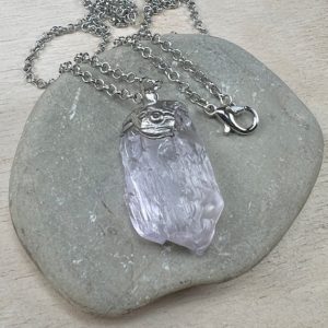 Shop Kunzite Pendants! Pink KUNZITE Raw Necklace with Stainless Steel, Pendant, Palladium plated, Talisman, Amulet, Lavender Color, Natural Kunzite Crystal | Natural genuine Kunzite pendants. Buy crystal jewelry, handmade handcrafted artisan jewelry for women.  Unique handmade gift ideas. #jewelry #beadedpendants #beadedjewelry #gift #shopping #handmadejewelry #fashion #style #product #pendants #affiliate #ad