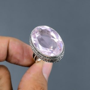 Shop Kunzite Rings! Faceted Pink Kunzite Ring 925 Sterling Silver Ring Designer Jewelry Real Gemstone Rings Vintage Ring Handmade Jewelry Available In Ring Size | Natural genuine Kunzite rings, simple unique handcrafted gemstone rings. #rings #jewelry #shopping #gift #handmade #fashion #style #affiliate #ad