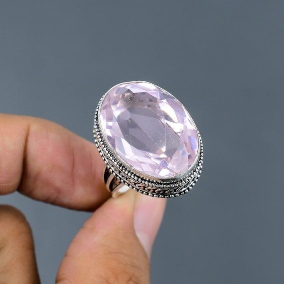 Faceted Pink Kunzite Ring 925 Sterling Silver Ring Designer Jewelry Real Gemstone Rings Vintage Ring Handmade Jewelry Available In Ring Size