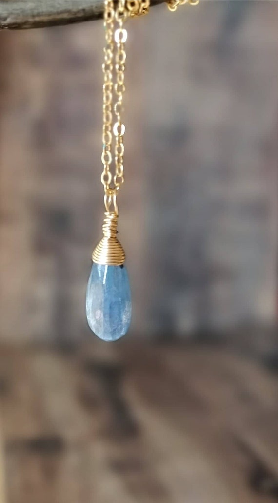 Blue Kyanite Necklace, Dainty Necklace Gold Necklace Gemstone Necklace Healing Jewelry  Gifts For Her