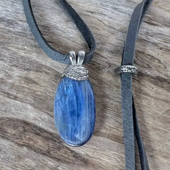 Blue Kyanite Necklace With Cord, Pendant, Necklace, Kyanite Pendant, Gemstone Spiritual, Birthday Jewelry, Keepsake, Talisman, Yoga Crystal