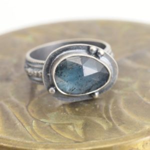 Shop Kyanite Jewelry! teal moss kyanite sterling silver ring size 7.75 | Natural genuine Kyanite jewelry. Buy crystal jewelry, handmade handcrafted artisan jewelry for women.  Unique handmade gift ideas. #jewelry #beadedjewelry #beadedjewelry #gift #shopping #handmadejewelry #fashion #style #product #jewelry #affiliate #ad