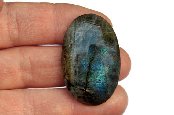 Blue Labradorite Cabochon Stone (37mm X 23mm X 7mm) - Oval Gemstone - Natural Blue Labradorite