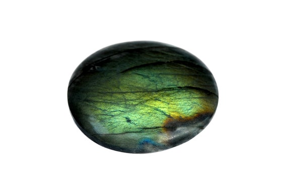 Green Labradorite Cabochon Stone (34mm X 34mm X 7mm) - Round Gemstone - Natural Loose Crystal