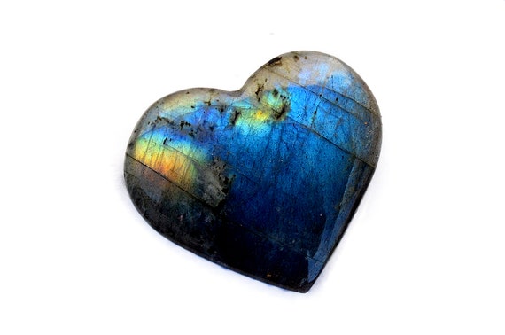 Labradorite Heart Crystal Cabochon (30mm X 27mm X 6mm) - Blue Flash Labradorite - Loose Gems