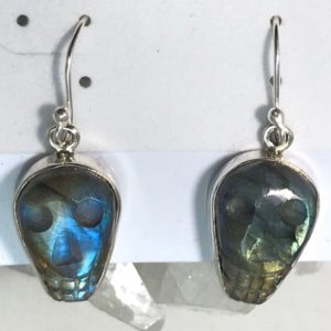 Shop Labradorite Earrings! Carved Skull Labradorite Earrings | Natural genuine Labradorite earrings. Buy crystal jewelry, handmade handcrafted artisan jewelry for women.  Unique handmade gift ideas. #jewelry #beadedearrings #beadedjewelry #gift #shopping #handmadejewelry #fashion #style #product #earrings #affiliate #ad