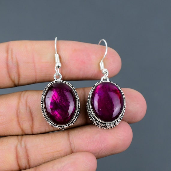 Purple Fire Labradorite Earring 925 Sterling Silver Earrings Vintage Earrings Gemstone Jewelry Handmade Earring For Gift Birthstone Earring